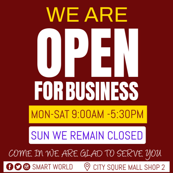Red Maximalist We're Open Come In Flyer Instagram Post template