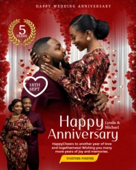 Red Maximalist Wedding Anniversary Template  Instagram Portrait