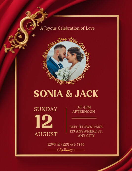Red Maximalist Wedding Invitation Card  Flyer (us Letter) Pamflet (Letter AS) template