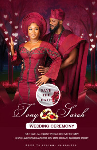 Red Maximalist Wedding Invitation Templates Design Tabloid Tabloide