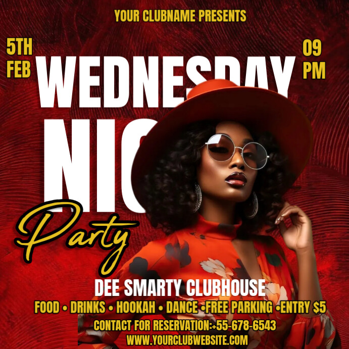 Red Maximalist Wednesday Night Party Flyer Instagram Post Template ...