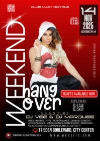 Red Maximalist Weekend Hangover Club Vibes A4 template