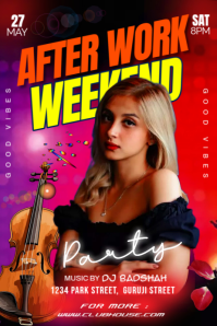 Red Maximalist Weekend Night Party Poster template