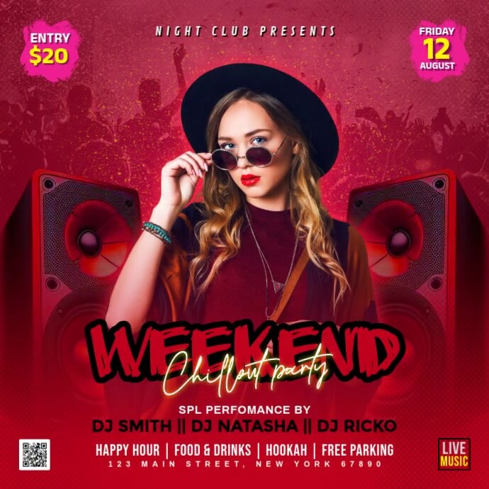 Plantilla de Red Maximalist Weekend Party Flyer Instagram Post ...
