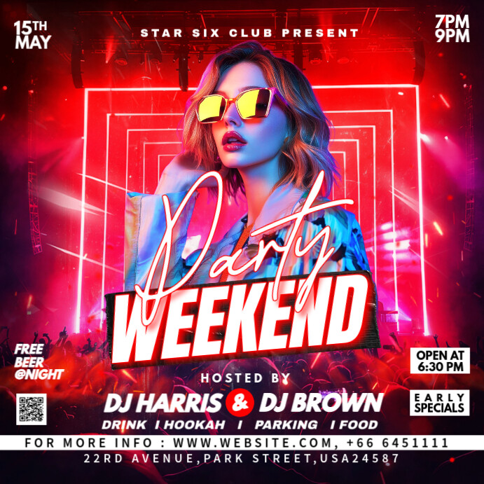 Red Maximalist Weekend Party  Instagram Post template