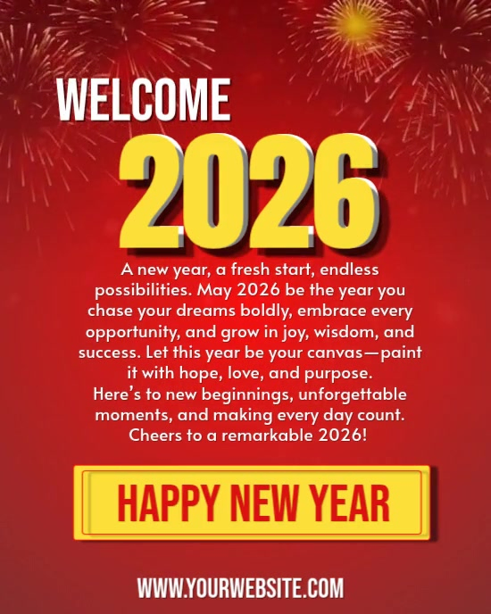 Plantilla de Red Maximalist Welcome 2026 – New Year Wishes ...