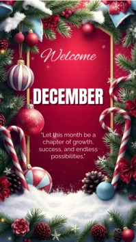 Red Maximalist Welcome December  Digital Display (9:16) template