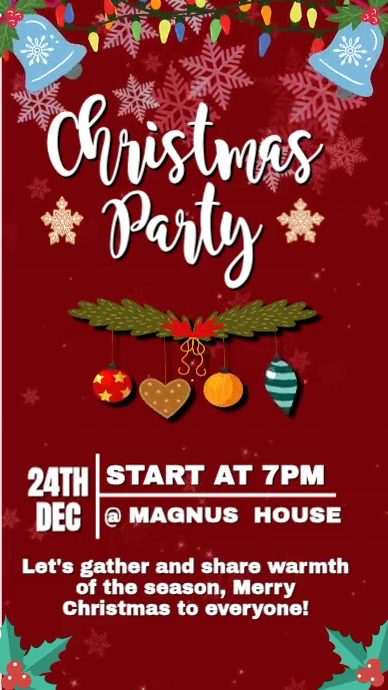 Red Maximalist white Christmas Party Digital Display (9:16) Template ...