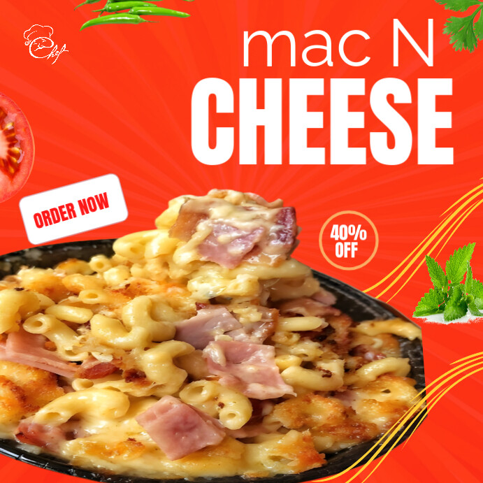 Red Maximalist White Mac and cheese stea and cheese Instagram Post template