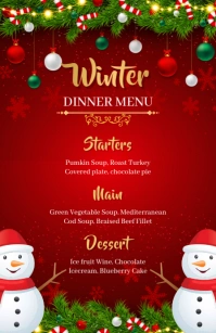 Red Maximalist Winter Menu Template Half Page Wide