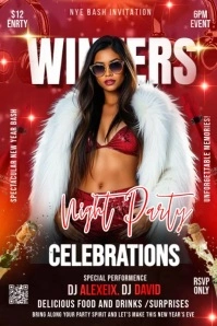 Red Maximalist Winter Night Party Poster Póster template