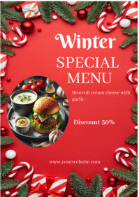 红色 Red Maximalist Winter Special Menu A4 A4 Template