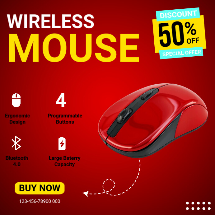 Modèle Red Maximalist Wireless Mouse Instagram Post | PosterMyWall