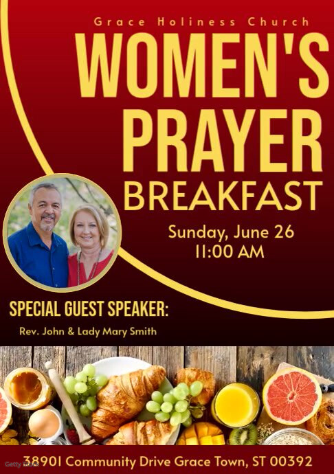 Red Maximalist Women Prayer Breakfast  A4 template