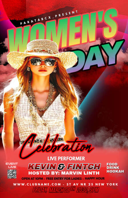 Red Maximalist Womens Day Party Half Page Wide Meia página larga template