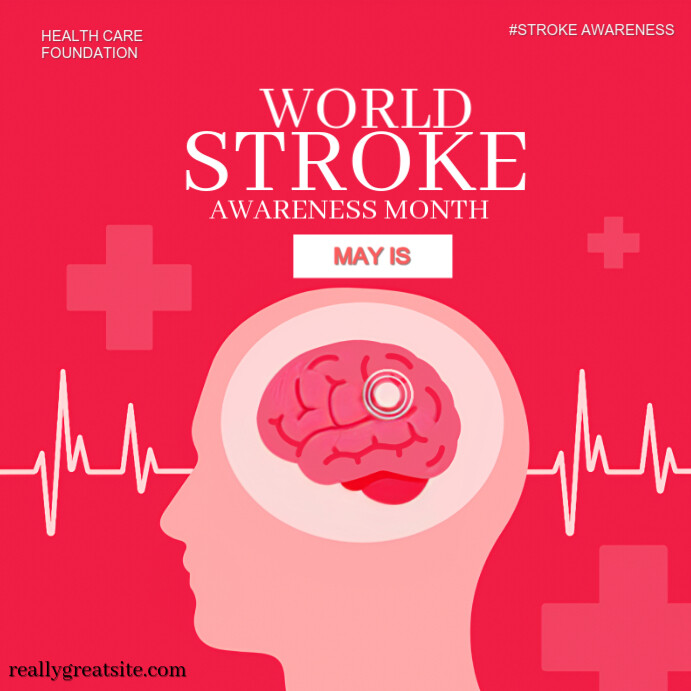 Red Maximalist World Stroke Awareness Month  Template Design Instagram Post