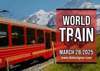 Red Maximalist World Train Day Postcard Pocztówka template