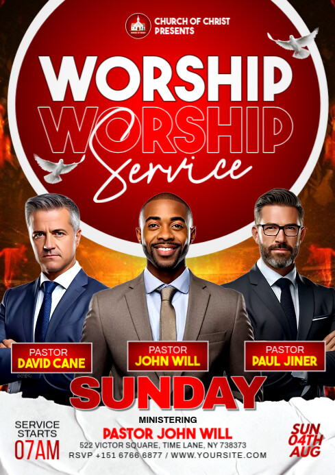 Red Maximalist Worshik Sunday Service  A4 template