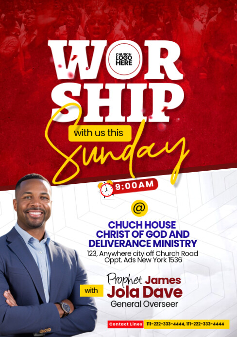 Copy of Red Maximalist Worship Sunday Service A5 | PosterMyWall
