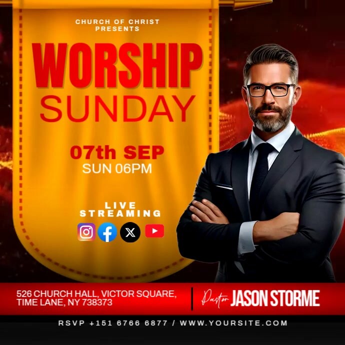 Copy of Red Maximalist Worship With Us Church Flyer Square (1:1 ...