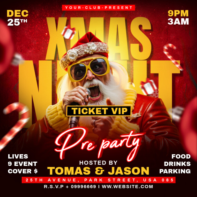 Red Maximalist Xmas Night Pre Party Instagram Post Template | PosterMyWall