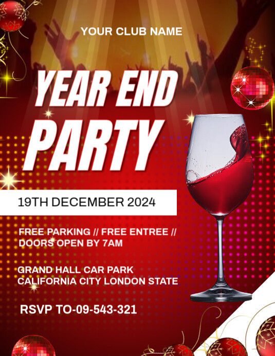Red Maximalist Year End Party Invitation Template Design Flyer (us Letter)