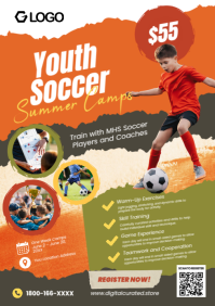 Red Maximalist Youth Soccer Summer Camps Flyer Poster A4 template
