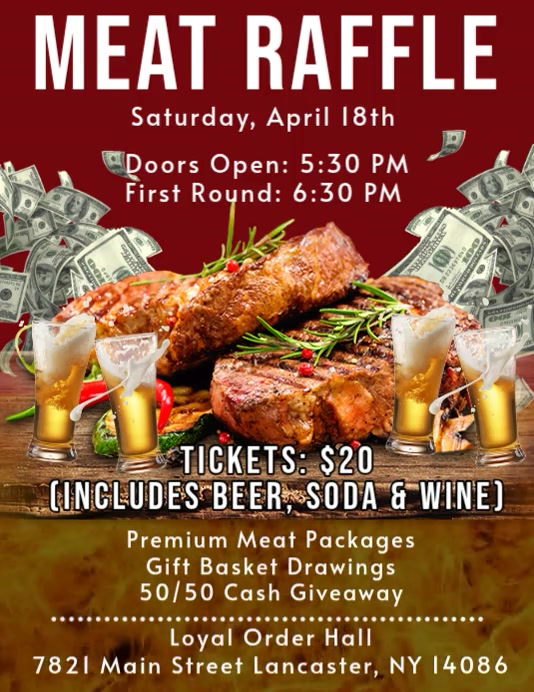 Meat Raffle Sign Printable Red Meat Raffle Event Flyer Video Template | PosterMyWall
