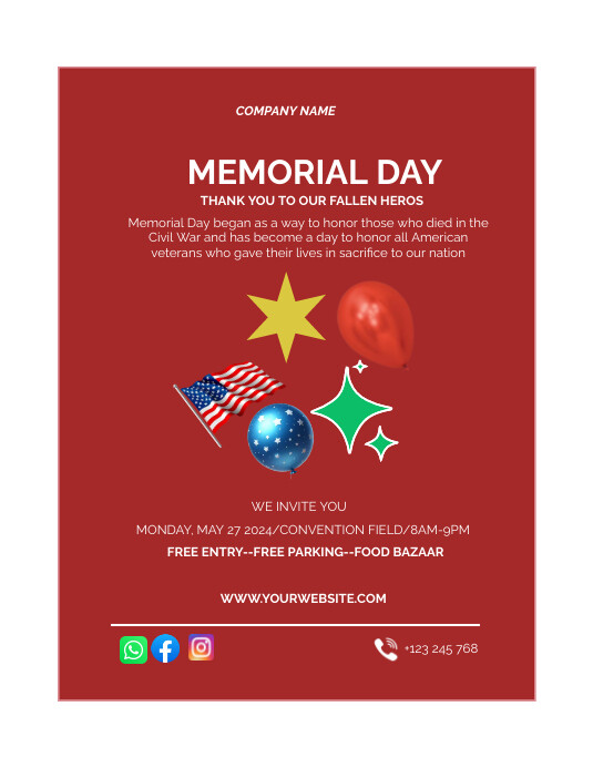 Red Memorial Day Flyer (us Letter) Template | PosterMyWall