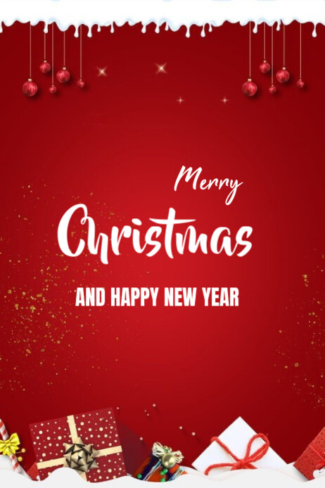 Red Merry Christmas And New Year Templates Online Greeting Cards Poster ...