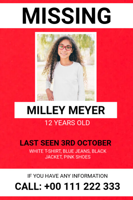 Red Missing Person Poster template