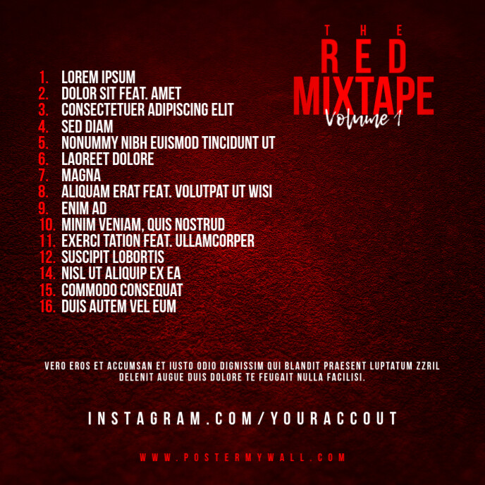 Copy Of Red Mixtape Tracklist CD Cover PosterMyWall copy-of-red-mixtape-tracklist-cd-cover-postermywall