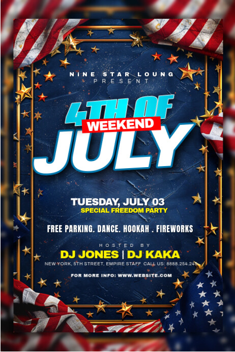 Red Modern & Minimal 4th Of July Invitation Template Poster