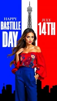 Red Modern & Minimal Bastille Day Celebration  Instagram Story template