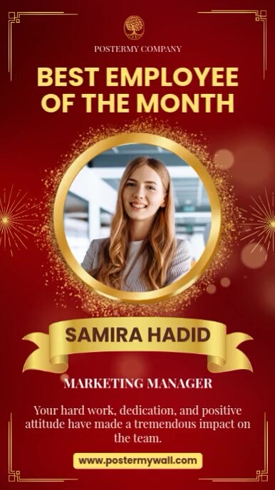 Red Modern & Minimal Best Employee Of The Month Reel Instagram template
