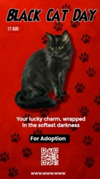 Red Modern & Minimal Black Cat Day Adoption Poster Instagram Reel template