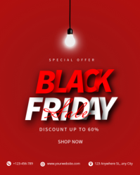 Red Modern & Minimal Black Friday Special Sale Offer Ad Template Instagram Portrait