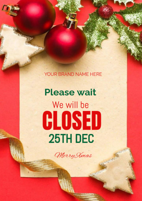 Red Modern & Minimal Christmas Closure Sign Template A4 | PosterMyWall
