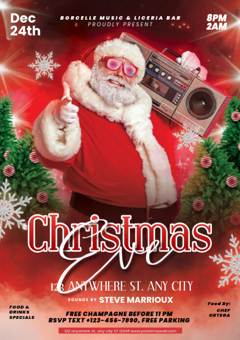 Red Modern & Minimal Christmas Eve Party A4 Template | PosterMyWall