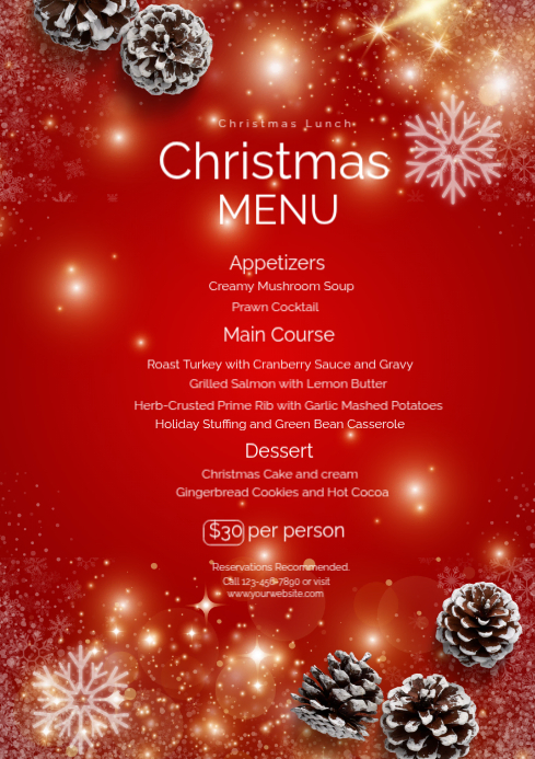 Red Modern & Minimal  Christmas Menu  Lunch Template A4