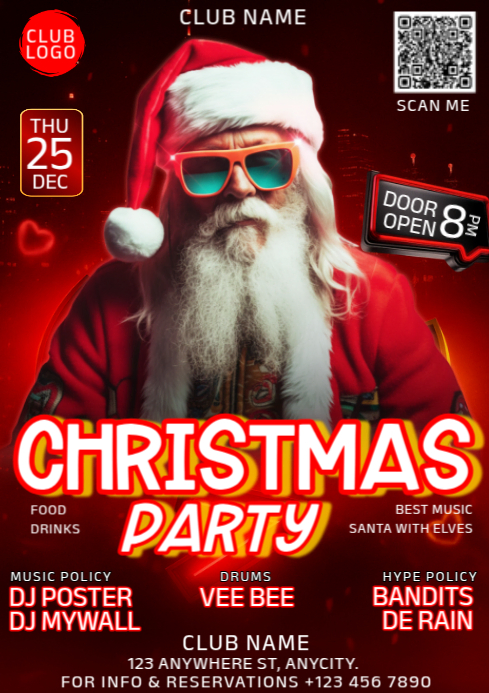 Red Modern & Minimal Christmas Night Party Invitation Social Media A4 ...