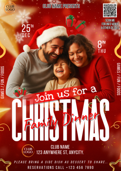 Red Modern & Minimal Christmas Night Party Invitation Social Media A4 ...