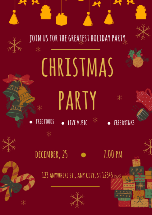Red Christmas Party A4 Template | PosterMyWall