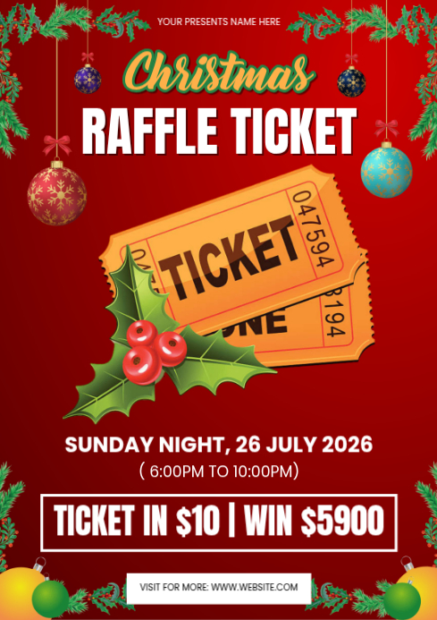 Red Modern & Minimal Christmas Raffle Ticket A4 Template | PosterMyWall