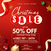 Red Modern & Minimal Christmas Sale Square (1:1) template