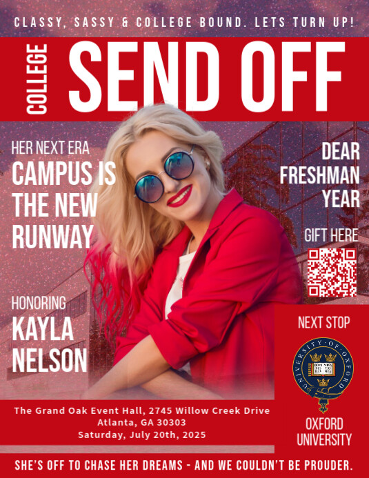 Copy of Red Modern & Minimal College Send Off Evite Flyer (us Letter ...
