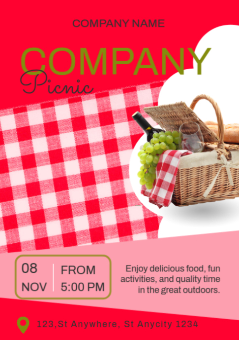Red Modern & Minimal Company Picnic Day A2 template