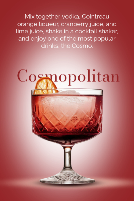 Red modern & minimal cosmopolitan cocktail recipe poster Template ...