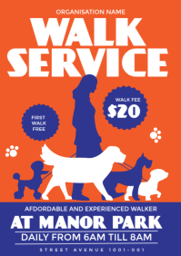 Red Modern & Minimal Dog Walking Service A3 template