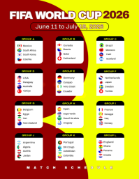 Red Modern & Minimal FIFA World Cup 2026 Match Schedule Flyer Folder (US Letter) template